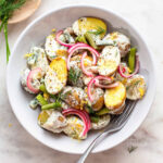 Vegetarian, potato and green onion salad