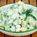 Vegetarian, potato and green onion salad